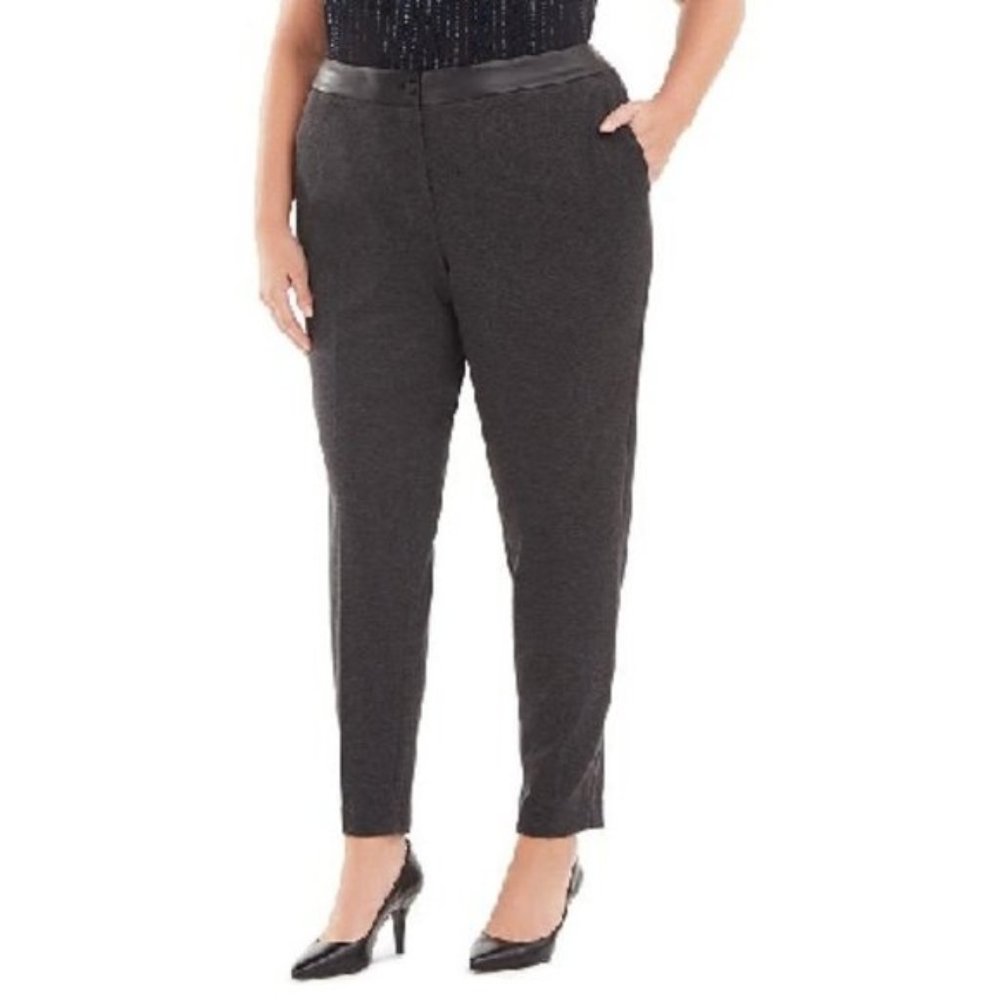 Calvin Klein Plus Size Faux-Leather-Waist Pants